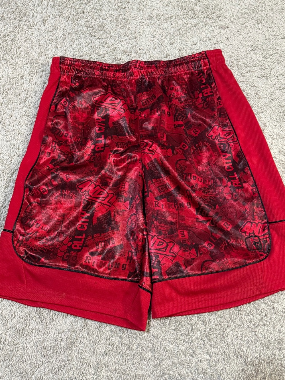 And1 Red and Black Graphic Athletic Shorts